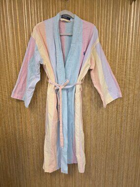 Polo Ralph Lauren Pastel Striped Cotton Robe Pony Logo Mens Loungewear Vintage S